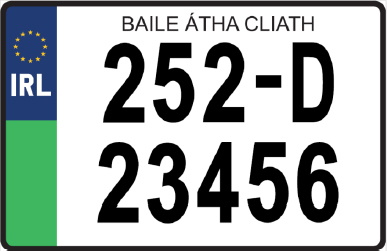Licence plate with green band on the bottom half of the left hand side